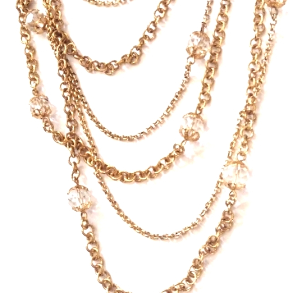 R.J. GRAZIANO BRUSHED GOLD MULTICHAIN NECKLACE W/CRYSTALS & SIDE FLORAL PENDANT - Picture 4 of 8